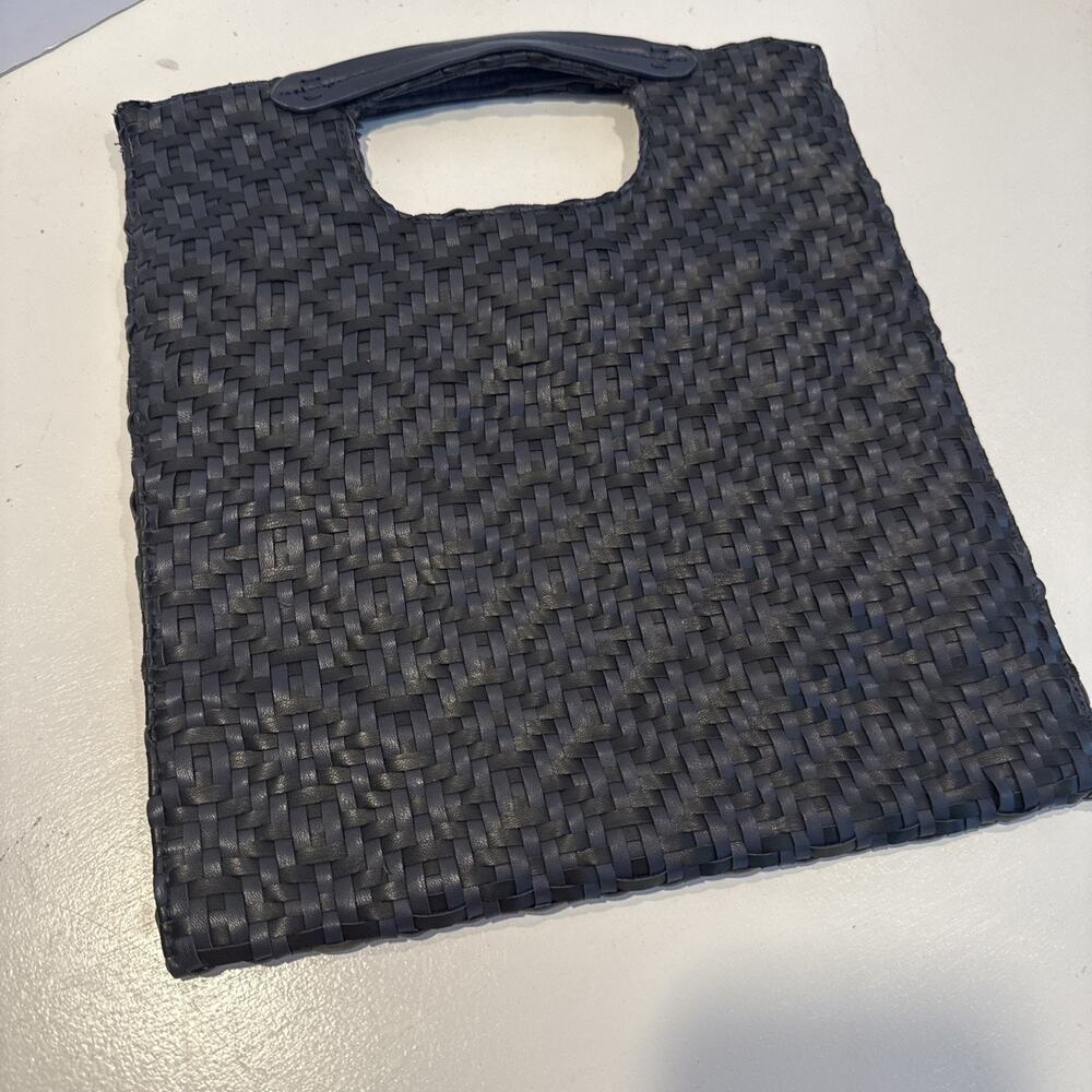 Anthropologie Black -Blue Noir Faux Leather Woven Handbag Purse